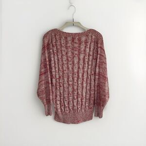 Vintage 80s Chunky Cable Knit Dolman Batwing Sweater Red White Marl Slouchy M L